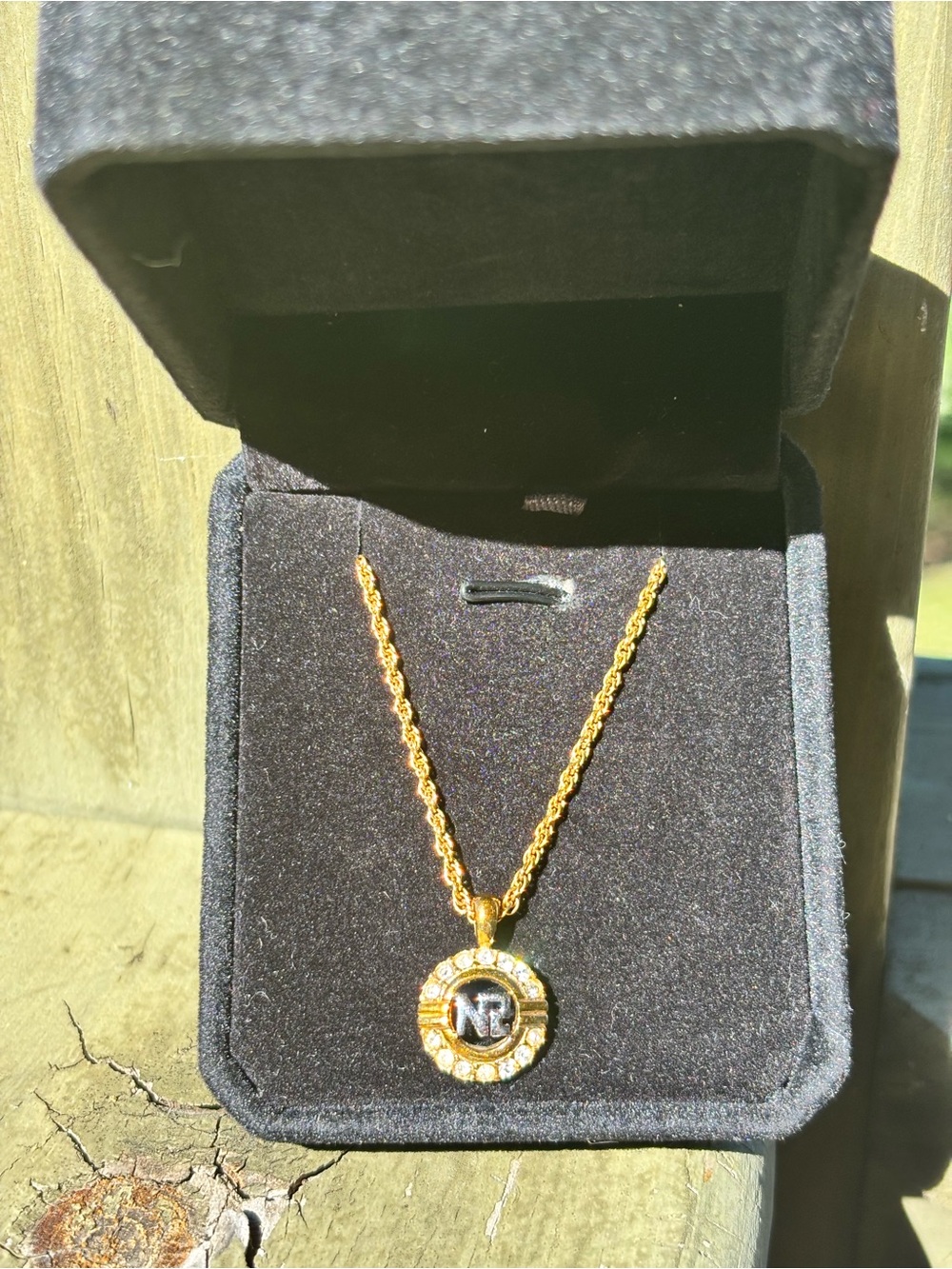 Nina Ricci Gold-Tone Initial 'NR’ Pendant 16” Necklace with Crystal Halo